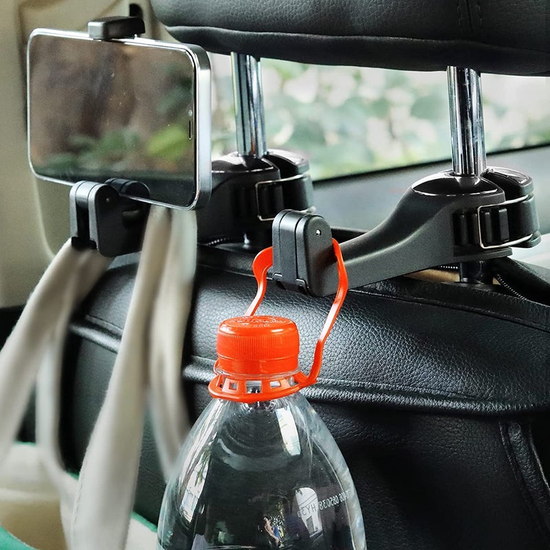TOOVREN Upgraded 2 Pack Car Headrest Hidden Hook 2 in 1 Car Seat Hooks with Phone Holder for Purse  Backpacks Toys and Even Bottle Storage Organizer (Silver) - Image 5